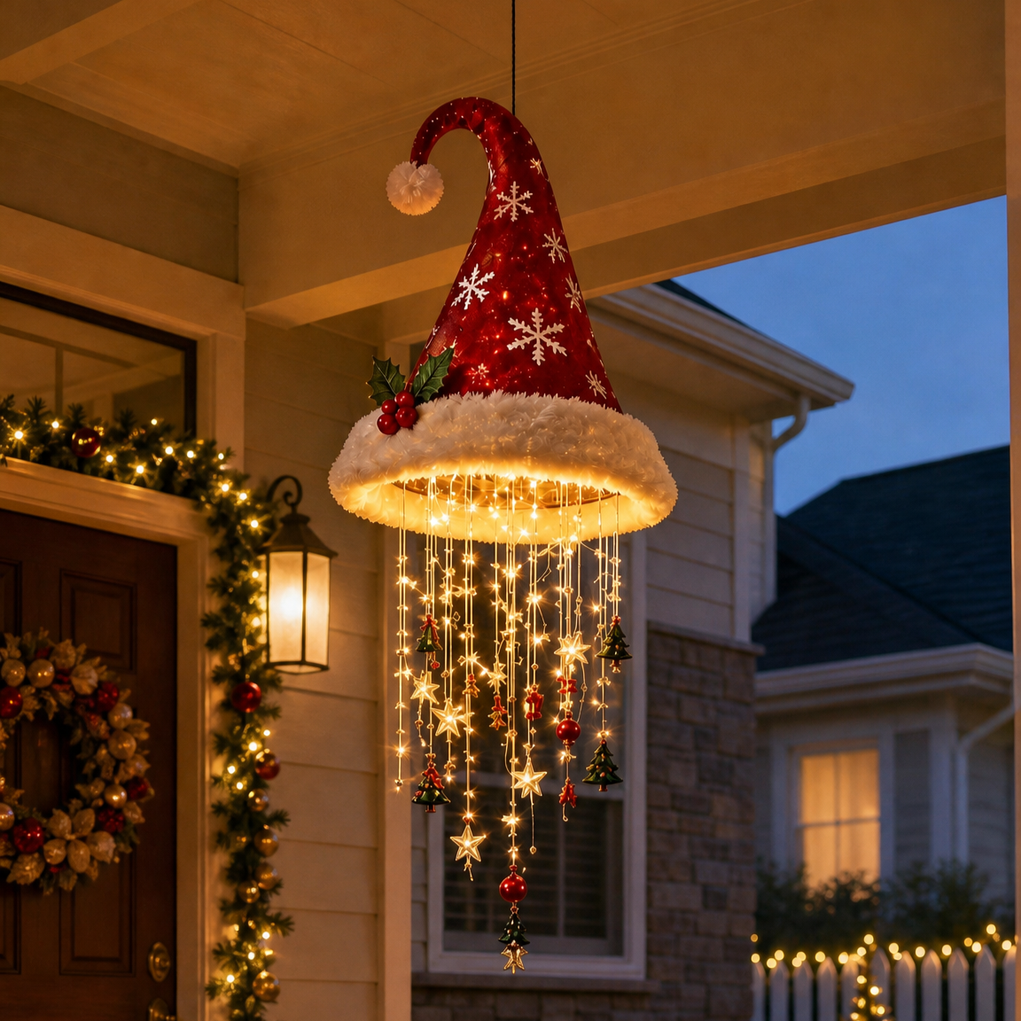 ๐
Lighted Santa Hat Hanging Chandelier ๐ | 3 Styles Warm LED Christmas String Light | Indoor Outdoor Porch Holiday Decor Gift