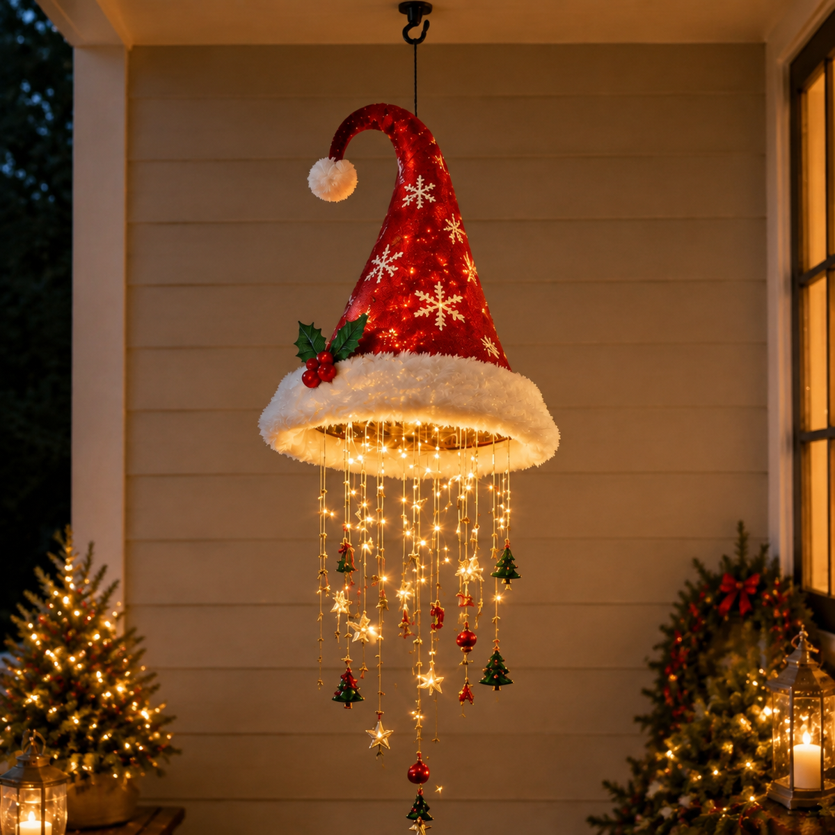 ๐
Lighted Santa Hat Hanging Chandelier ๐ | 3 Styles Warm LED Christmas String Light | Indoor Outdoor Porch Holiday Decor Gift