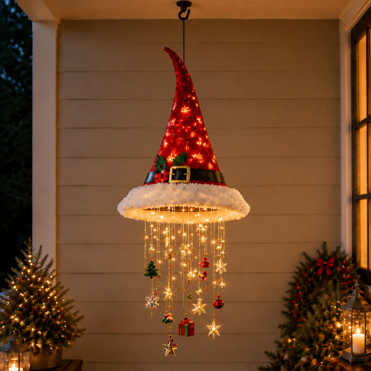 ๐
Lighted Santa Hat Hanging Chandelier ๐ | 3 Styles Warm LED Christmas String Light | Indoor Outdoor Porch Holiday Decor Gift