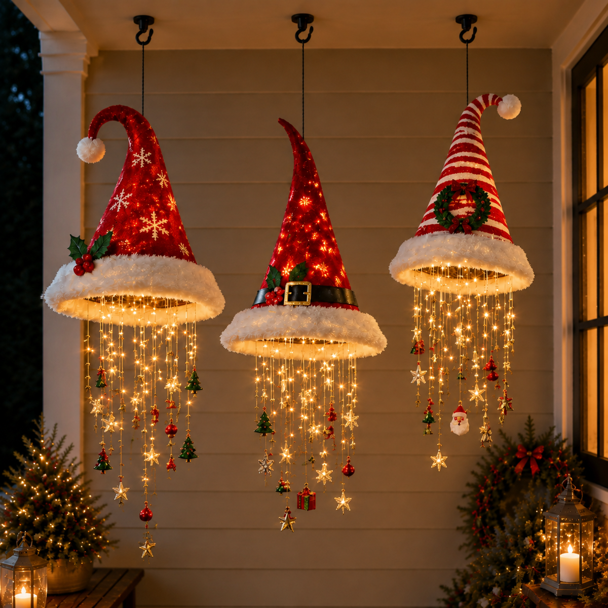 ๐
Lighted Santa Hat Hanging Chandelier ๐ | 3 Styles Warm LED Christmas String Light | Indoor Outdoor Porch Holiday Decor Gift