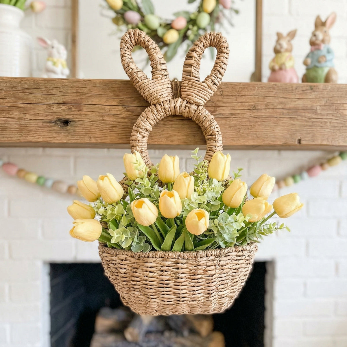 Bunny Basket Hanging Wall Pocket Spring Decor